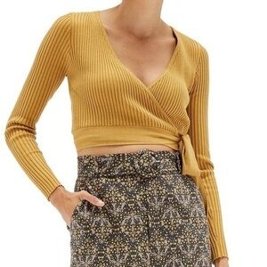Minkpink brown gold ribbed wrap top